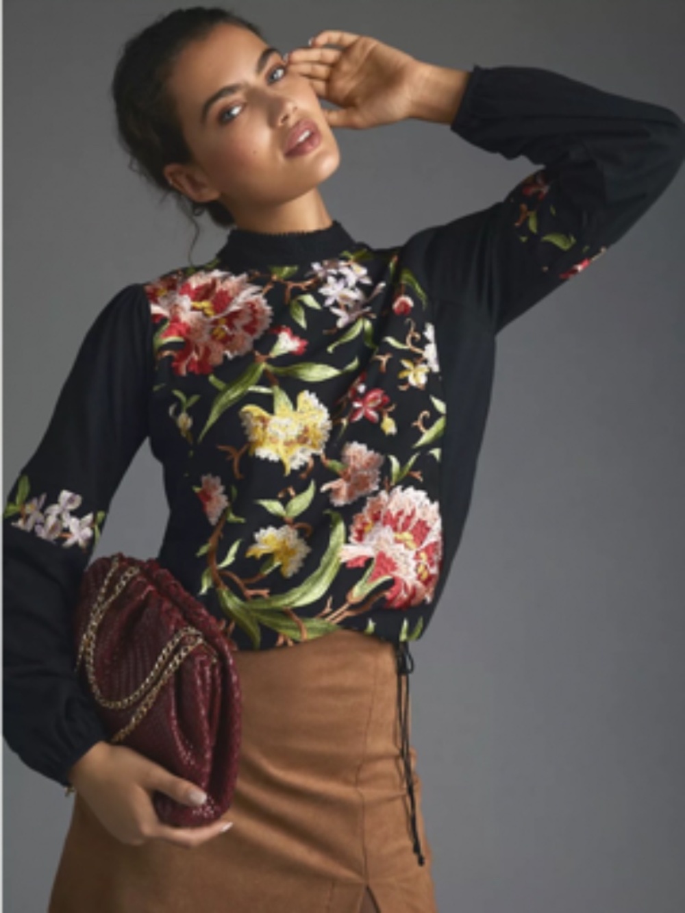 Anthropologie Tiny Embroidered Floral Knit Blouse - Size Medium